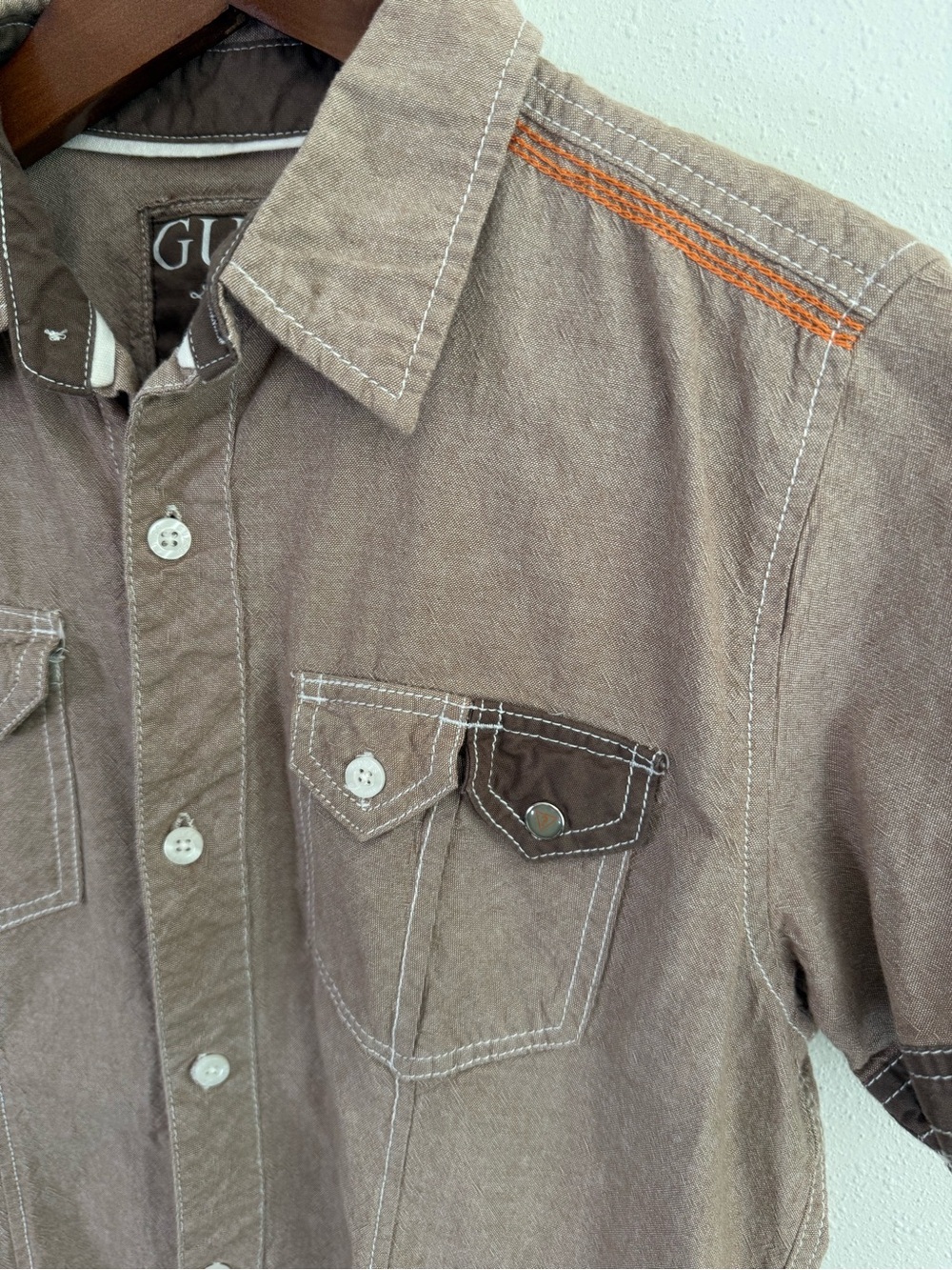 Guess Los Angeles Sweet Smart Y2K Graphic Button Front Shirt Unisex XS Brown - Picture 3 of 8